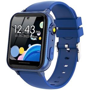 smart watch for kids watches - kids game smart watch girls boys ages 4-12 years with music player hd touch screen 23 games camera alarm video pedometer flashlight kids smartwatch gift toys (blue)