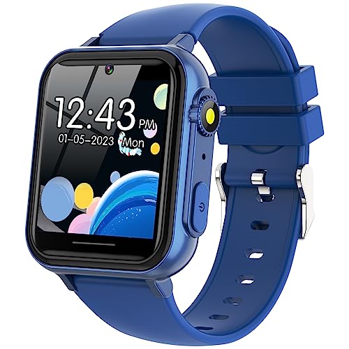 Smart Watch for Kids Watches - Kids Game Smart Watch Girls Boys Ages 4-12 Years with Music Player HD Touch Screen 23 Games Camera Alarm Video Pedometer Flashlight Kids Smartwatch Gift Toys (Blue)