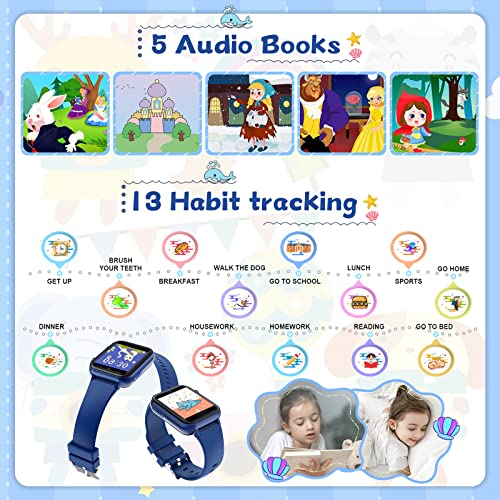 Smart Watch for Kids Watches - Kids Game Smart Watch Girls Boys Ages 4-12 Years with Music Player HD Touch Screen 23 Games Camera Alarm Video Pedometer Flashlight Kids Smartwatch Gift Toys (Blue)