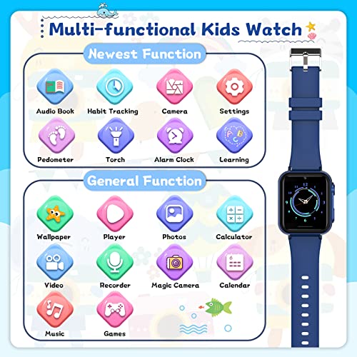 Smart Watch for Kids Watches - Kids Game Smart Watch Girls Boys Ages 4-12 Years with Music Player HD Touch Screen 23 Games Camera Alarm Video Pedometer Flashlight Kids Smartwatch Gift Toys (Blue)