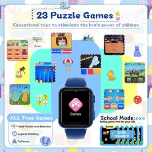 Smart Watch for Kids Watches - Kids Game Smart Watch Girls Boys Ages 4-12 Years with Music Player HD Touch Screen 23 Games Camera Alarm Video Pedometer Flashlight Kids Smartwatch Gift Toys (Blue)