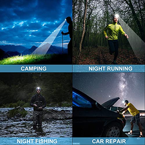 Aikertec Rechargeable LED Headlamp 100000 Lumen, Super Bright Head Lamp Flashlight with 5 Lighting Modes, IPX6 Waterproof, Zoomable Headlamp for Camping, Hiking, Fishing, Biking, Running (2 Pack)