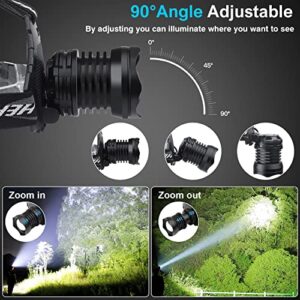 Aikertec Rechargeable LED Headlamp 100000 Lumen, Super Bright Head Lamp Flashlight with 5 Lighting Modes, IPX6 Waterproof, Zoomable Headlamp for Camping, Hiking, Fishing, Biking, Running (2 Pack)