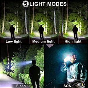 Aikertec Rechargeable LED Headlamp 100000 Lumen, Super Bright Head Lamp Flashlight with 5 Lighting Modes, IPX6 Waterproof, Zoomable Headlamp for Camping, Hiking, Fishing, Biking, Running (2 Pack)