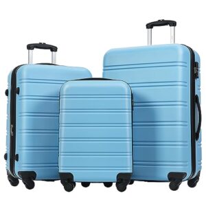 merax luggage sets of 3 piece carry on suitcase airline approved,hard case expandable spinner wheels (sky blue)