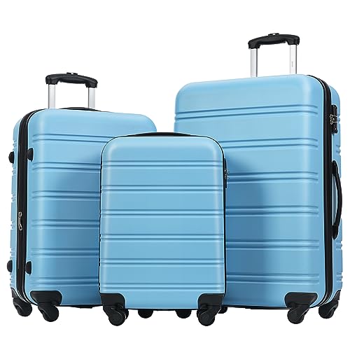 Merax Luggage Sets of 3 Piece Carry on Suitcase Airline Approved,Hard Case Expandable Spinner Wheels (Sky Blue)