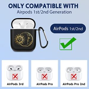 Kokaaee for Airpod Case 2nd & 1st Generation Cover Black Funda Cute Fun Aesthetic Cool Funny Silicone Estuche with Keychain Girls Women Boys Protector Sun and Moon Teen for Apple Air Pod 1/2 Gen Cases