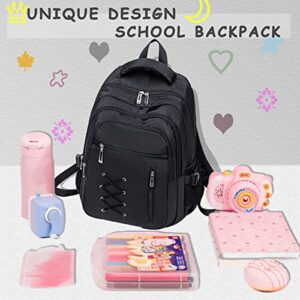 HotAdsFW Black Backpack for Boys Girls High School Backpacks School Bag for Women Men Kids Teens Travel Laptop Backpack with Multi Pockets Aesthetic Bookbag for Gym Sport Outdoor