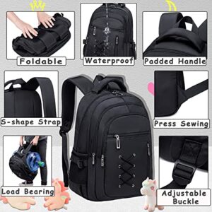 HotAdsFW Black Backpack for Boys Girls High School Backpacks School Bag for Women Men Kids Teens Travel Laptop Backpack with Multi Pockets Aesthetic Bookbag for Gym Sport Outdoor