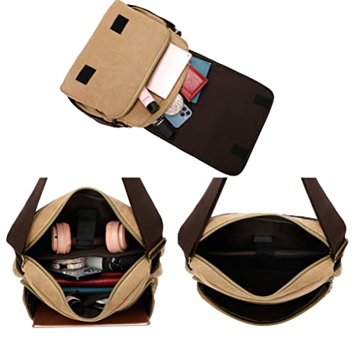 Sunsomen Canvas Messenger Bag Satchel Bag Crossbody Bag Shoulder Bag 14inch With Water Pocket (Black)