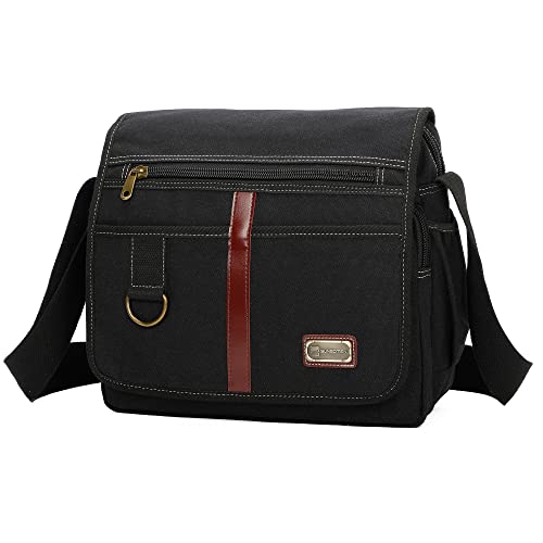 Sunsomen Canvas Messenger Bag Satchel Bag Crossbody Bag Shoulder Bag 14inch With Water Pocket (Black)