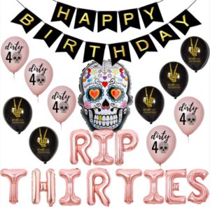 geloar rip thirties 40th birthday party supplies, rip thirties balloons happy birthday banner for death to my thirties 30s rip youth women dirty 40 funny 40th bday decoration (rose gold, rip thirties)