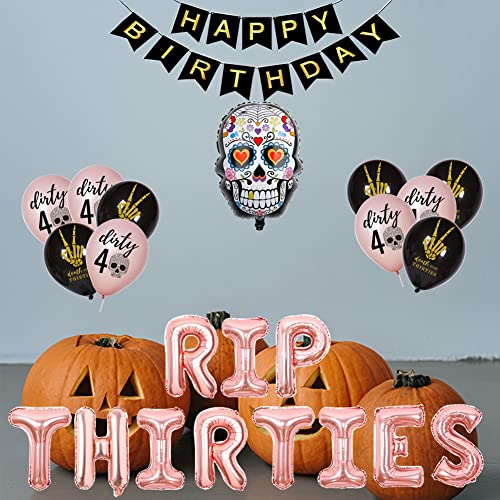 Geloar RIP THIRTIES 40th Birthday Party Supplies, RIP THIRTIES Balloons Happy Birthday Banner for Death to My Thirties 30s RIP Youth Women Dirty 40 Funny 40th Bday Decoration (Rose Gold, RIP THIRTIES)