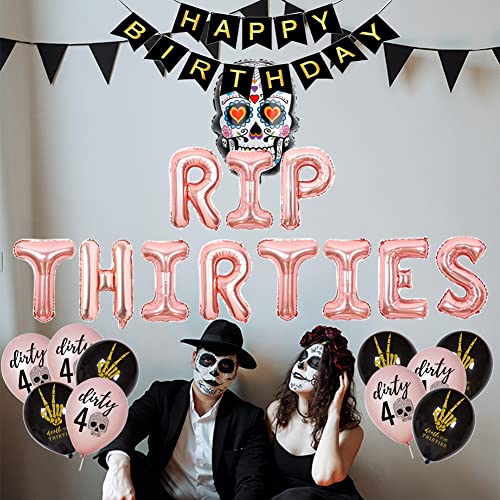 Geloar RIP THIRTIES 40th Birthday Party Supplies, RIP THIRTIES Balloons Happy Birthday Banner for Death to My Thirties 30s RIP Youth Women Dirty 40 Funny 40th Bday Decoration (Rose Gold, RIP THIRTIES)