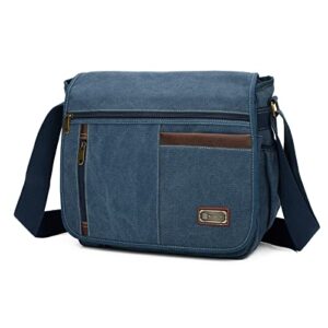 sunsomen messenger bag for man,canvas satchel bag crossbody bag shoulder bag vintage 14 inch (blue)