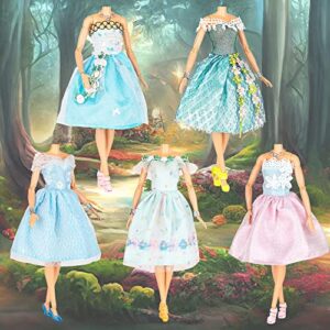 Doll Clothes and Accessories 39 Pack, 2023 Newest Unique & Fashion Forest Fairy Dress for Dolls, 10 Fairy Dress, 10 Mini Dress and 9 Accessories, 10 Shoes