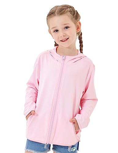 TAGIHOO Kids Zipper Sun Protection Jacket Boys Girls Hooded Cooling Shirt Pockets Fishing Running Outdoor (Pink,110)