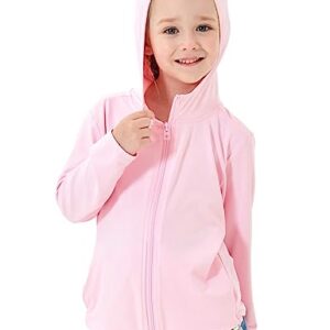 TAGIHOO Kids Zipper Sun Protection Jacket Boys Girls Hooded Cooling Shirt Pockets Fishing Running Outdoor (Pink,110)