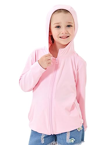 TAGIHOO Kids Zipper Sun Protection Jacket Boys Girls Hooded Cooling Shirt Pockets Fishing Running Outdoor (Pink,110)