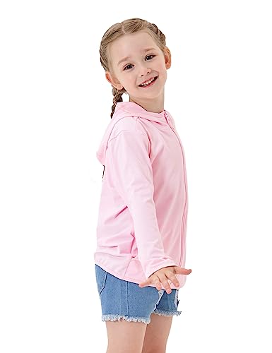 TAGIHOO Kids Zipper Sun Protection Jacket Boys Girls Hooded Cooling Shirt Pockets Fishing Running Outdoor (Pink,110)