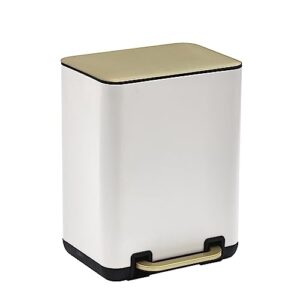 sunnypoint 6 liter / 1.58 gallon trash can with plastic inner buckets; rectangle bathroom, office, kitchen, and bedroom step on and slow close (wht+gold)