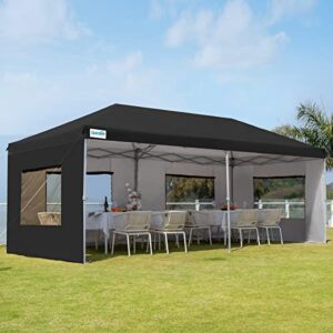 quictent privacy 10x20 ft ez pop up canopy tent instant folding party tent gazebo with sidewalls & roller bag 100% waterproof-6 colors(black