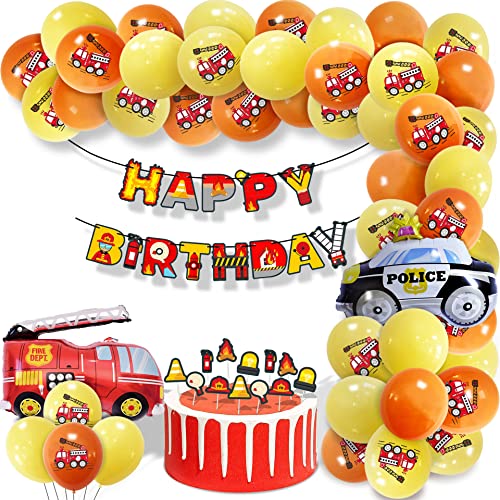 88pcs Fire Truck Latex Balloon Arch Garland Fire Truck Helium Ballon Kids Birthday Decoration Air Globos Fireman Theme Party Supplies…