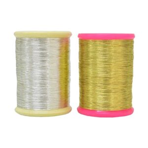 gold & silver plated metallic zari embroidery thread combo - 2 roll - 200 meter/roll