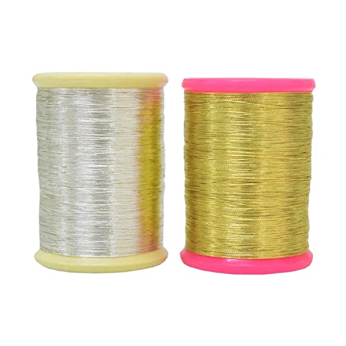 Gold & Silver Plated Metallic Zari Embroidery Thread Combo - 2 Roll - 200 Meter/Roll