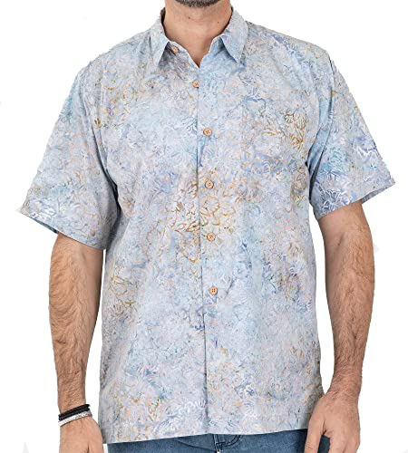 Pete Huntington New Mens Short Sleeve Batik 100% Cotton Hawaiian Shirt Classic Fit Stone Island PH739 2X-Large