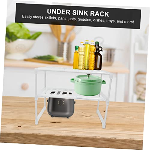 SOLUSTRE Sink Rack Water Trough Cabinet Storage Shelf White Storage Shelves Under Sink Organizer Drawer Kitchen Storage Rack Home Organizing Rack Pp, Stainless Steel White Storage Organizer