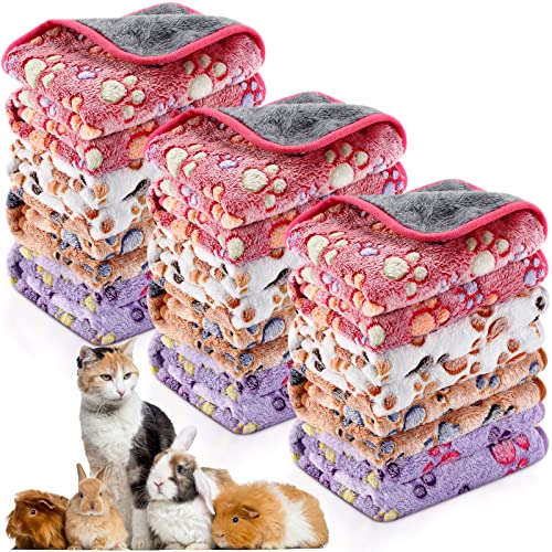 Newwiee 12 Pcs Bulk Waterproof Guinea Pig Blankets Small Animal Flannel Throw Bedding Absorbent Guinea Pig Cage Liners PET Pee Pad Sleep Mat Pad Cover for Hamster Rabbit Puppy (Paw,14'' x 28'')