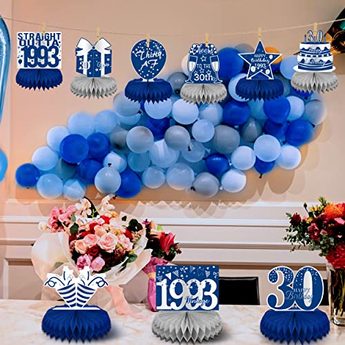 LINAYE 30th Birthday Decorations for Men - Blue and Silver Honeycomb Centerpieces for 30 Year Old Birthday Party 30th Birthday Centerpieces for Table Thirty Birthday Vintage 1993 Decorations Decor