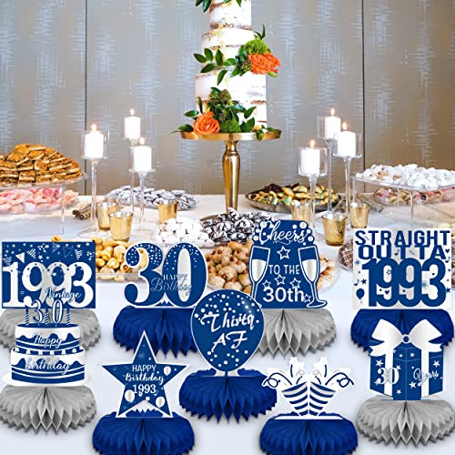LINAYE 30th Birthday Decorations for Men - Blue and Silver Honeycomb Centerpieces for 30 Year Old Birthday Party 30th Birthday Centerpieces for Table Thirty Birthday Vintage 1993 Decorations Decor