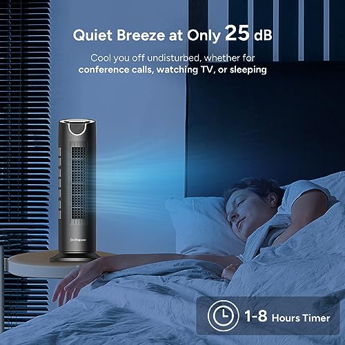 Dr. Prepare Tower Fan for Bedroom, 25 dB Quiet DC Bladeless Fan with Remote, 8 Speeds, 1-8H Timer, 80° Oscillating Fans for Indoors, 16 Inch Portable Desk Table Fan for Room, Home, Office