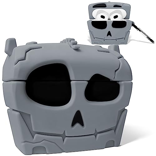 Buewutiry 3D Skull Airpods 3rd Generation Case Cute - Anti-Fall Soft Silicone Airpods 3rd Generation Case for Women&Men - Airpods Case 3rd Generation Funny with Keychain (Gray)