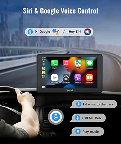 2023 Newest Portable Car Stereo with Wireless CarPlay and Android Auto, Spedal NaviCam-786 Apple CarPlay Dash Mount Car Screen, 7" IPS Touchscreen, Mirror Link/Bluetooth/Navigation/Voice Control