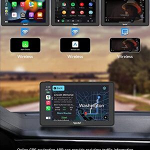 2023 Newest Portable Car Stereo with Wireless CarPlay and Android Auto, Spedal NaviCam-786 Apple CarPlay Dash Mount Car Screen, 7" IPS Touchscreen, Mirror Link/Bluetooth/Navigation/Voice Control