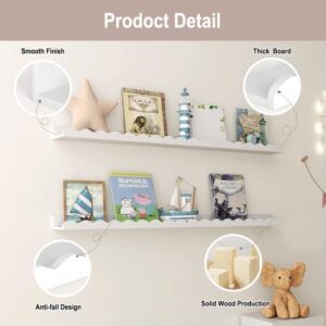 Kids' Bookshelf Set of 4 - White Floating Nursery Book Shelves, Picture Ledge Shelf for Wall Decor and Storage - Perfect for Books, Toys, Photo Frames, and Nursery Décor