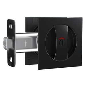 haidms black pocket door hardware with color coded indicators, pocket door lock matte black, square locks for pocket doors(1 pack, matte black)