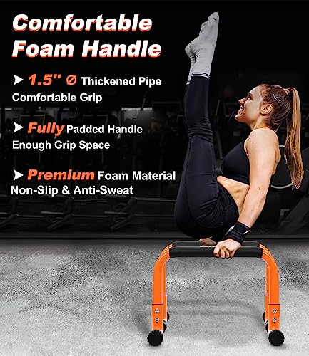 TABEKE Push Up Bar, 12" High Parallettes Bars & Dip Bar With Full-Cover Foam Handles, No Wobbling Calisthenics Equipment For Handstand, L-Sit, Gymnastics, Strength Training Home Gym