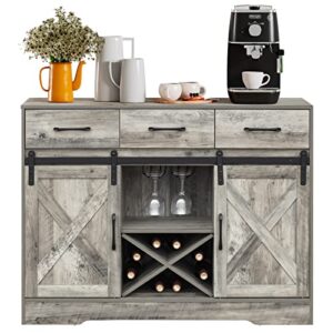 kitchen buffet sideboard,wine cabinet,coffee bar table,farmhouse liquor storage cabinet with 3 drawers, sliding barn door cupboard table for kitchen,living room,dining room