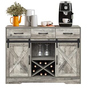 Kitchen Buffet Sideboard,Wine Cabinet,Coffee Bar Table,Farmhouse Liquor Storage Cabinet with 3 Drawers, Sliding Barn Door Cupboard Table for Kitchen,Living Room,Dining Room