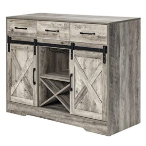 Kitchen Buffet Sideboard,Wine Cabinet,Coffee Bar Table,Farmhouse Liquor Storage Cabinet with 3 Drawers, Sliding Barn Door Cupboard Table for Kitchen,Living Room,Dining Room