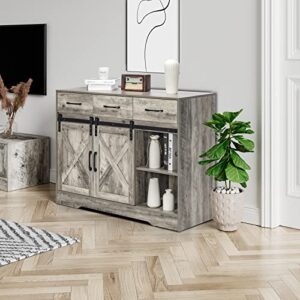 Kitchen Buffet Sideboard,Wine Cabinet,Coffee Bar Table,Farmhouse Liquor Storage Cabinet with 3 Drawers, Sliding Barn Door Cupboard Table for Kitchen,Living Room,Dining Room