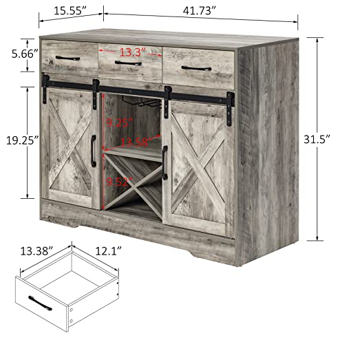 Kitchen Buffet Sideboard,Wine Cabinet,Coffee Bar Table,Farmhouse Liquor Storage Cabinet with 3 Drawers, Sliding Barn Door Cupboard Table for Kitchen,Living Room,Dining Room