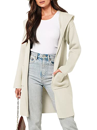 ANRABESS Cardigan for Women Open Front Long Sleeve Oversized Hooded Sweater Coat 2023 Fall and Winter Fashion Wool Coatigan Jackets Casual Knitted Clothes Outwear 957mibai-S White