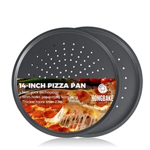 hongbake 14 inch pizza pan with holes, 2 pack non-stick pizza pan for oven, carbon steel perforated pizza tray, crispy pizza set, round baking sheet for frozen & homemade pizza, grey