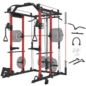 er kang power cage, 1500lbs power rack cage with cable crossover system, multi-function workout weight cage, squat rack home gym