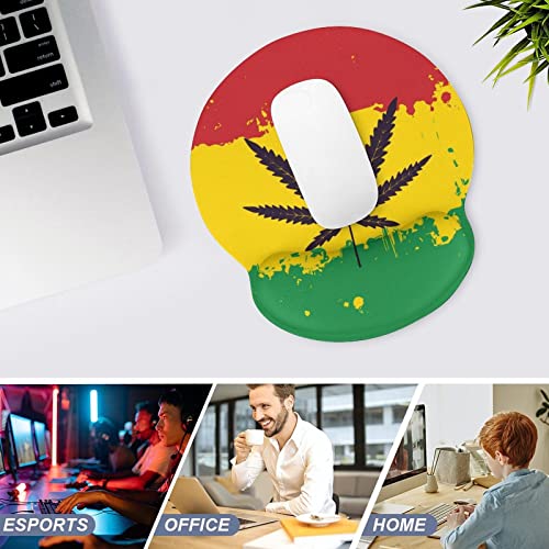 SEPTYK Rasta Flag Marijuana Leaf Pattern Ergonomic Mouse Pad with Wrist Support Rest Gel Non-Slip Rubber Base Mousepad for Computer Laptop Home Office Gaming Pain Relief